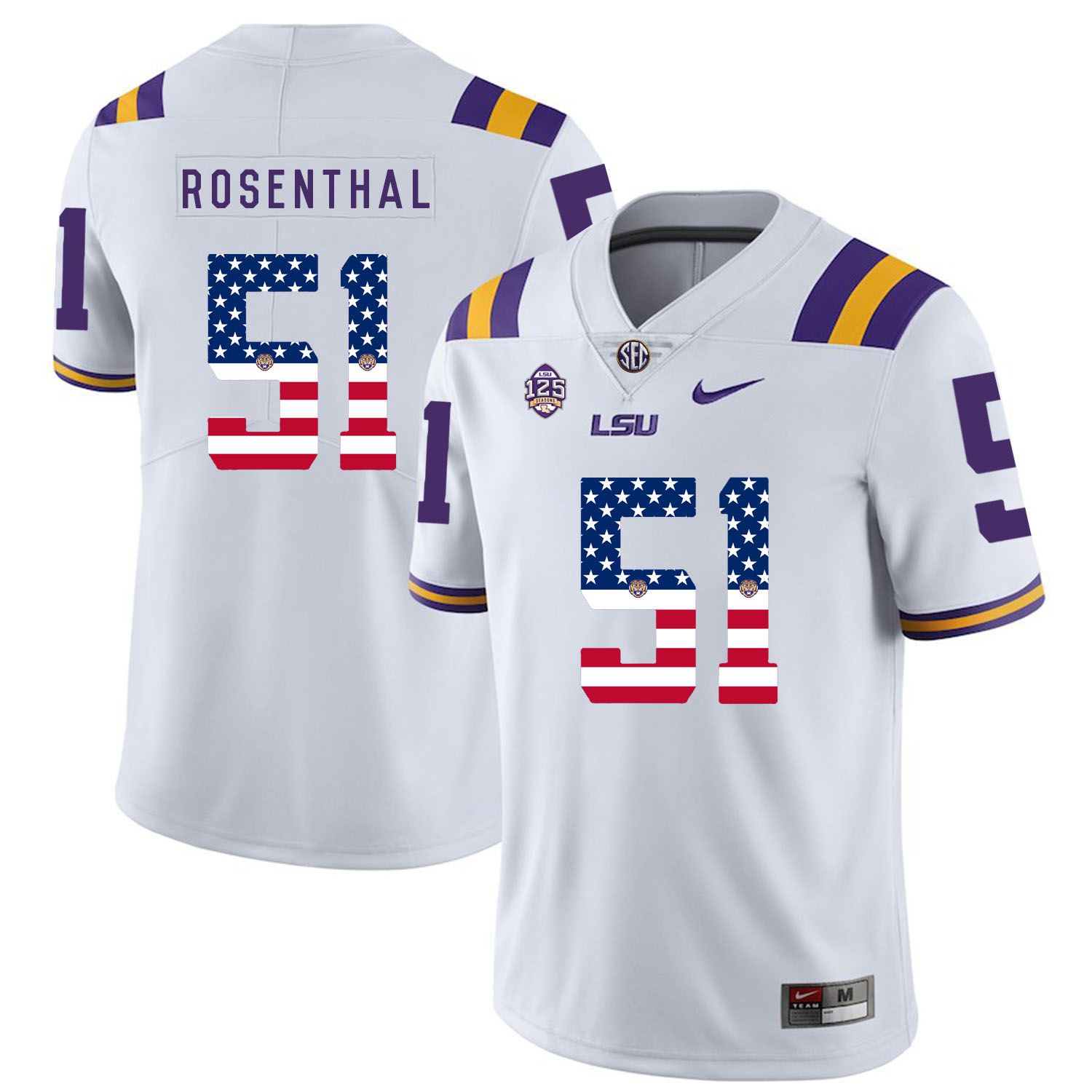 Men LSU Tigers 51 Rosenthal White Flag Customized NCAA Jerseys